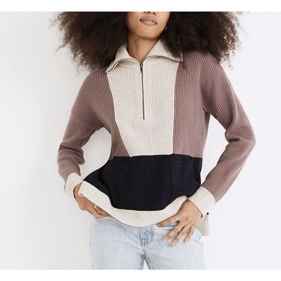 MADEWELL Sweater Womens Small Colorblock Glenbrook Half Zip Wool Blend ND208 - Picture 13 of 14